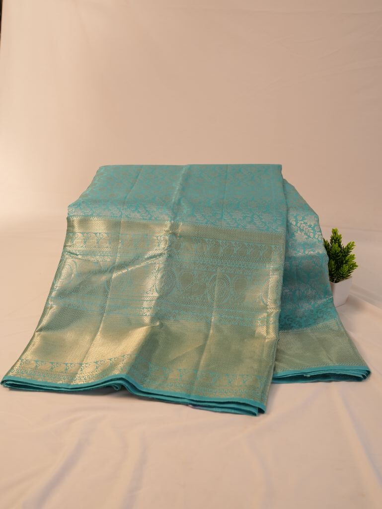Shop Sky Blue Kanchipuram Silk Saree for Festival Functions
