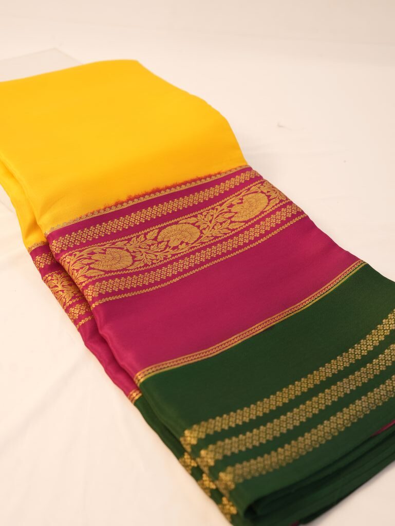 Pink Green Mysore Silk Saree in weddings